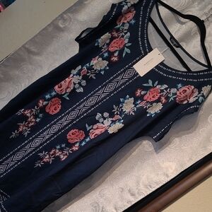 Floral Embroidered Navy Dress